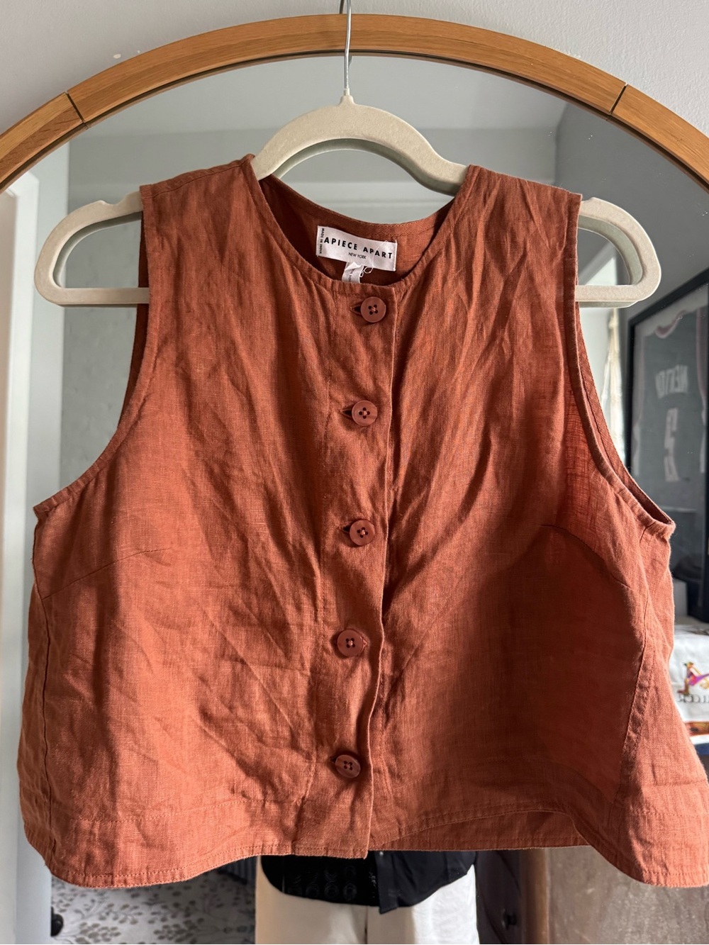 Apiece Apart Rust Linen Button-Front Women's Tank